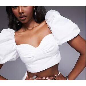 Indie Collection White Sateen Puff Sleeve Off the Shoulder Blouse Size S Small